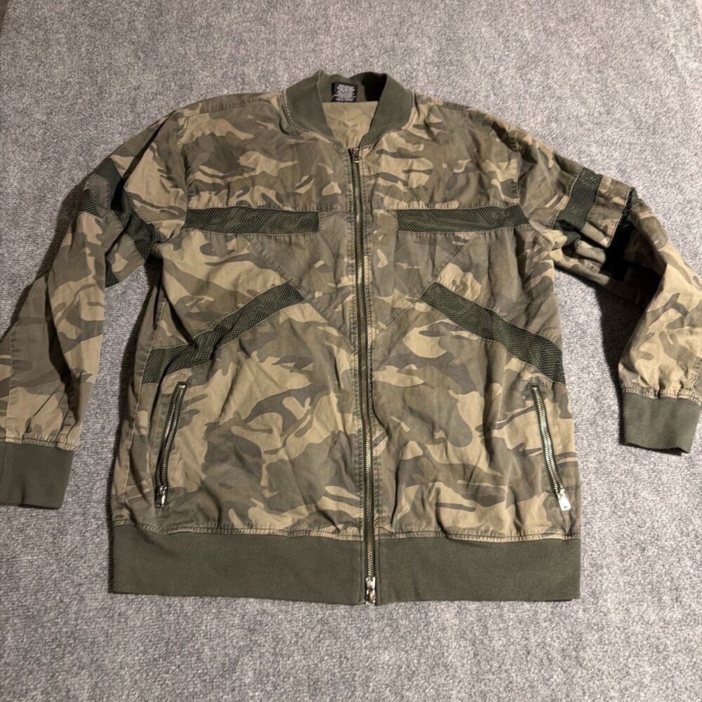 Vented Full Zip Jacket Mens 2XL Green Camouflage Military Themed Fishing Outdoor